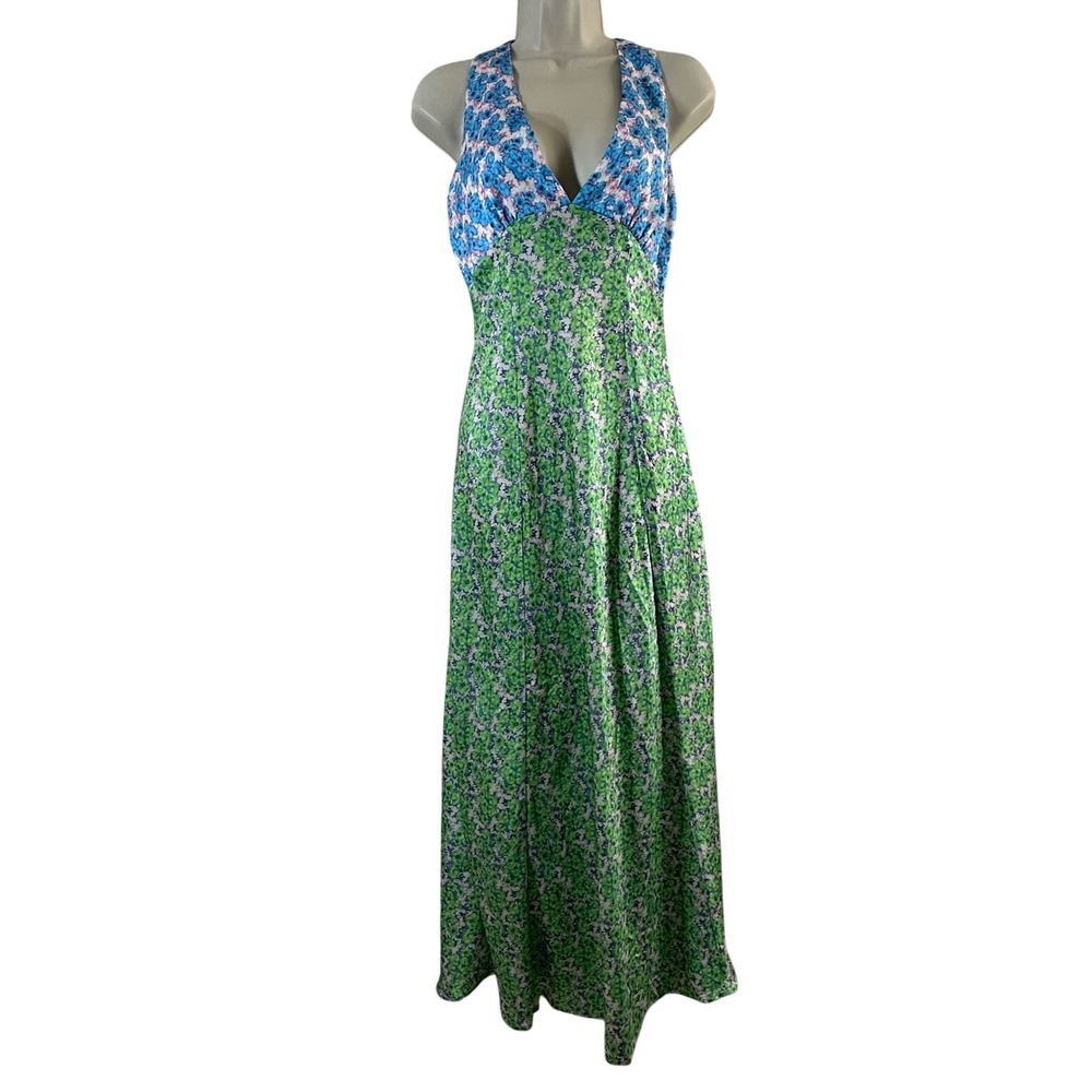 Floral Halter Maxi Dress in Blue and Green
